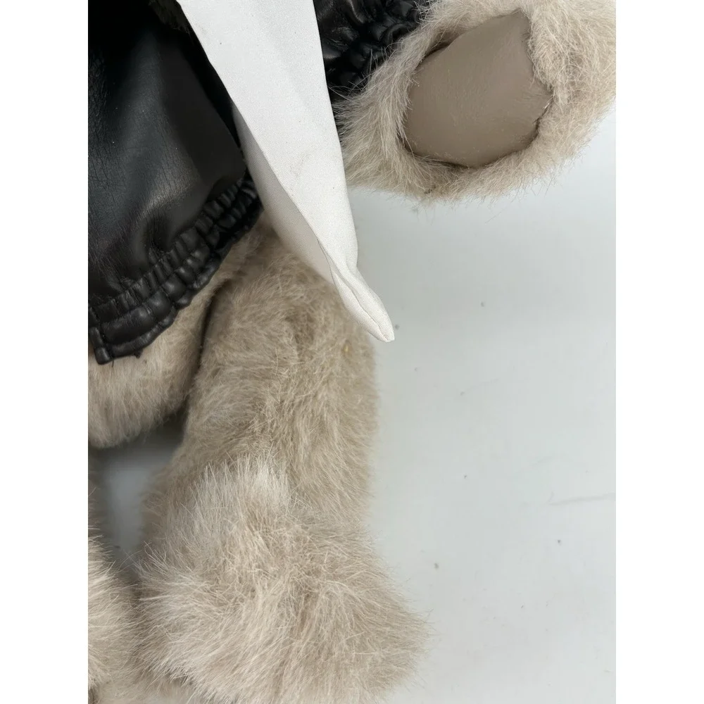 VTG Gund Aviator Teddy Bear Plush Stuffed Animal Black Leather Jacket & Hat